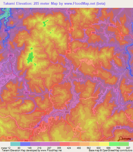 Takami,Japan Elevation Map