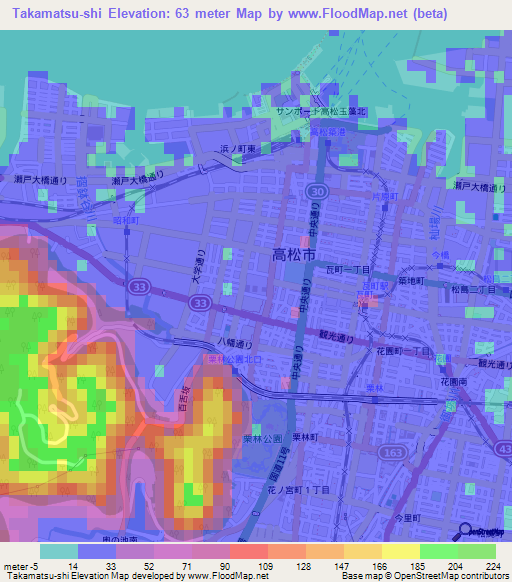 Takamatsu-shi,Japan Elevation Map