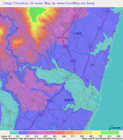 Takajo,Japan Elevation Map