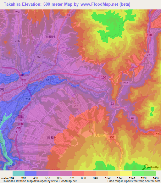 Takahira,Japan Elevation Map