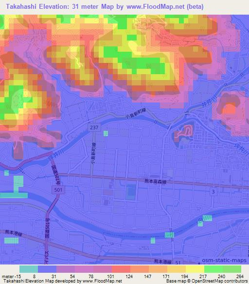 Takahashi,Japan Elevation Map