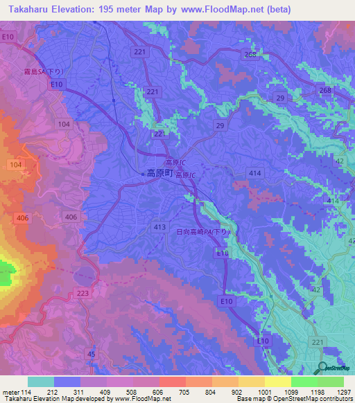 Takaharu,Japan Elevation Map