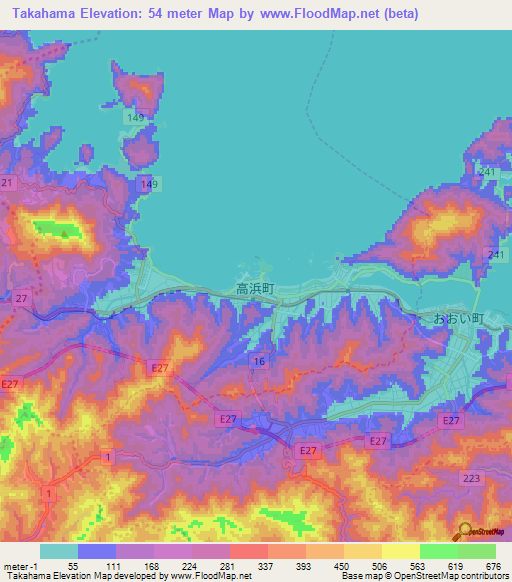 Takahama,Japan Elevation Map