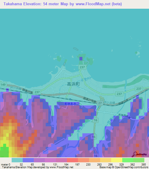 Takahama,Japan Elevation Map