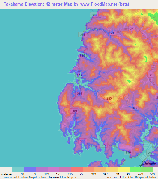 Takahama,Japan Elevation Map