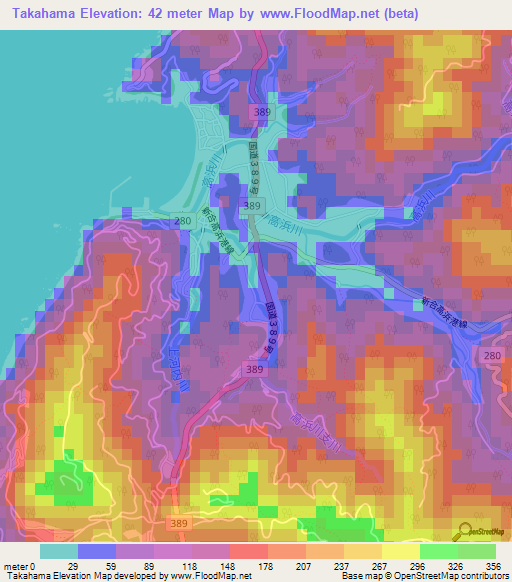Takahama,Japan Elevation Map