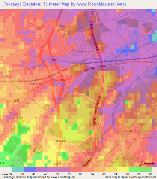 Takahagi,Japan Elevation Map