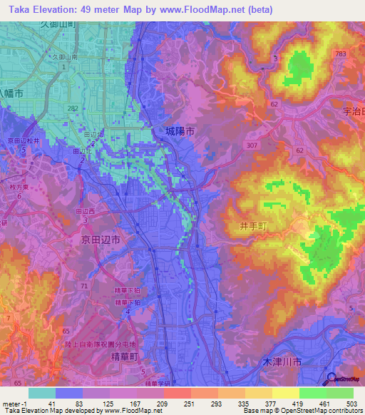 Taka,Japan Elevation Map