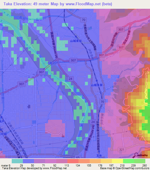 Taka,Japan Elevation Map