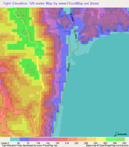 Tajiri,Japan Elevation Map