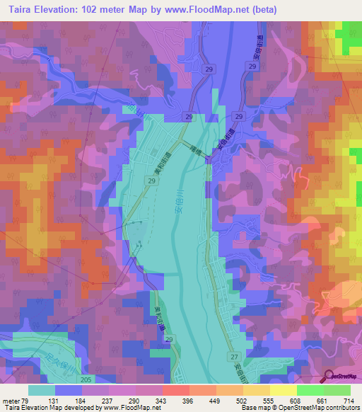 Taira,Japan Elevation Map