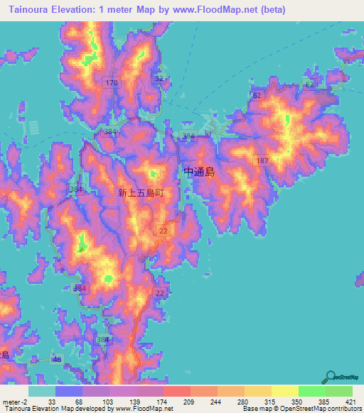 Tainoura,Japan Elevation Map