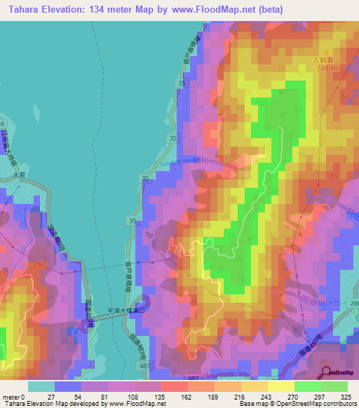 Tahara,Japan Elevation Map