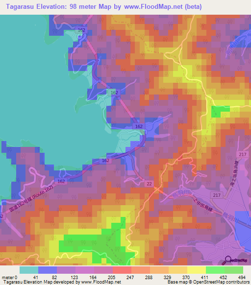 Tagarasu,Japan Elevation Map