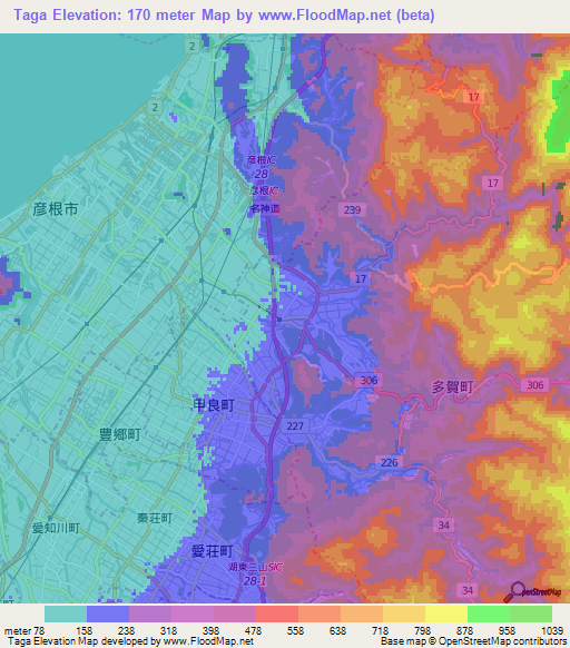 Taga,Japan Elevation Map