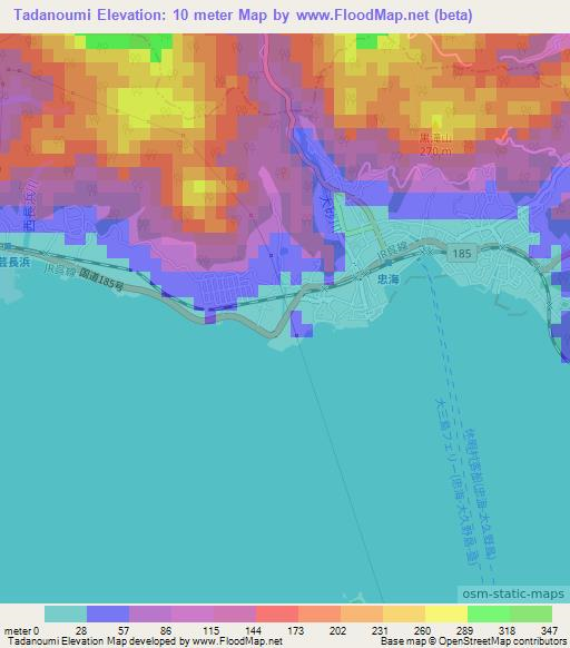 Tadanoumi,Japan Elevation Map
