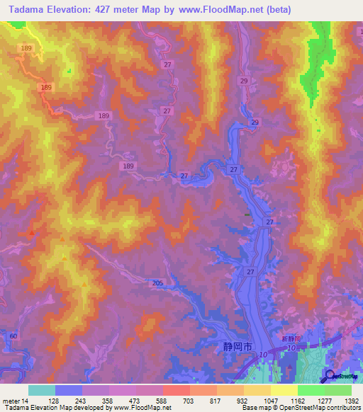 Tadama,Japan Elevation Map