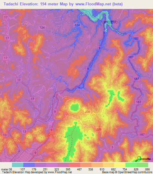 Tadachi,Japan Elevation Map