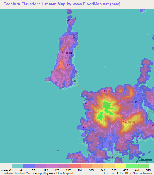 Tachiura,Japan Elevation Map