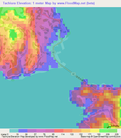 Tachiura,Japan Elevation Map