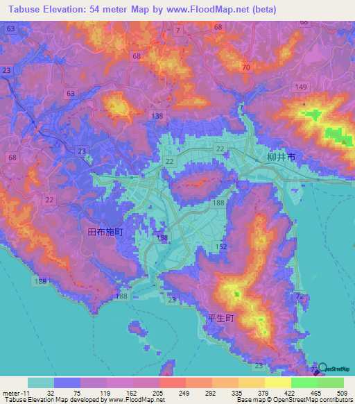 Tabuse,Japan Elevation Map