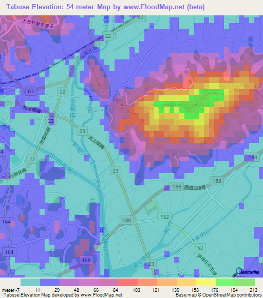 Tabuse,Japan Elevation Map