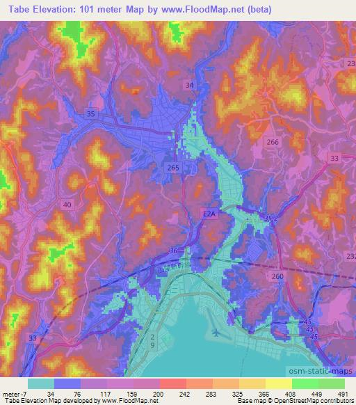 Tabe,Japan Elevation Map