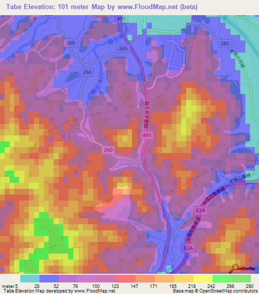 Tabe,Japan Elevation Map