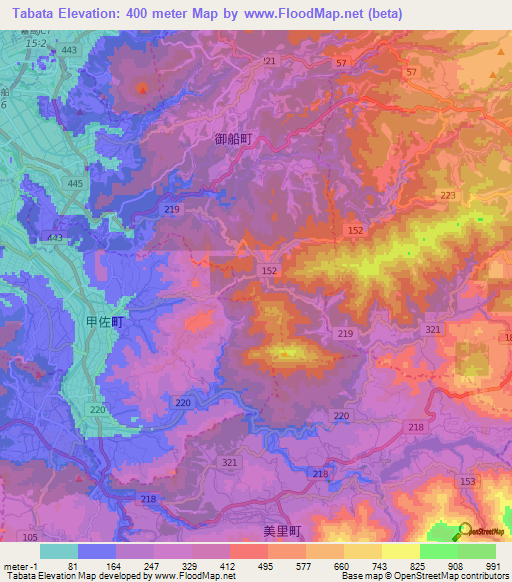 Tabata,Japan Elevation Map