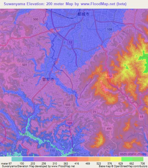 Suwanyama,Japan Elevation Map