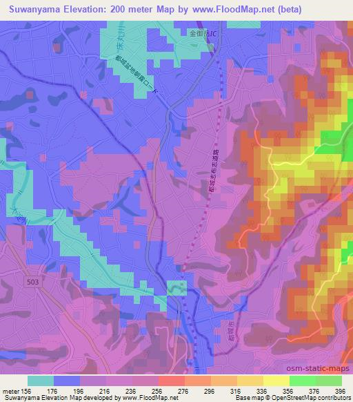 Suwanyama,Japan Elevation Map