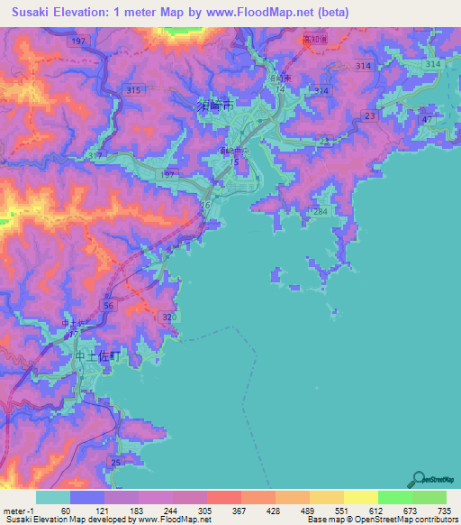 Susaki,Japan Elevation Map