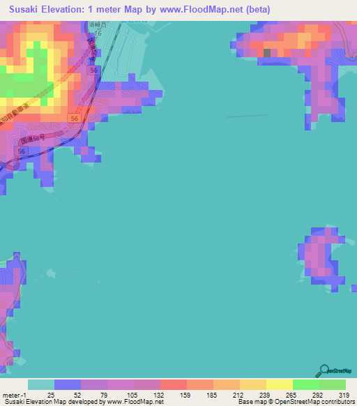Susaki,Japan Elevation Map