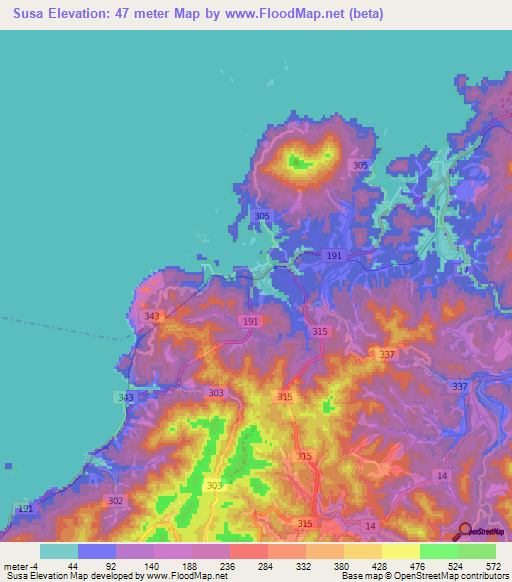 Susa,Japan Elevation Map