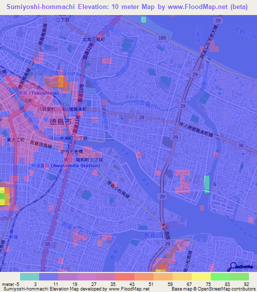 Sumiyoshi-hommachi,Japan Elevation Map