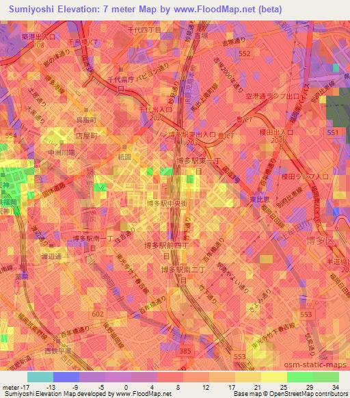 Sumiyoshi,Japan Elevation Map