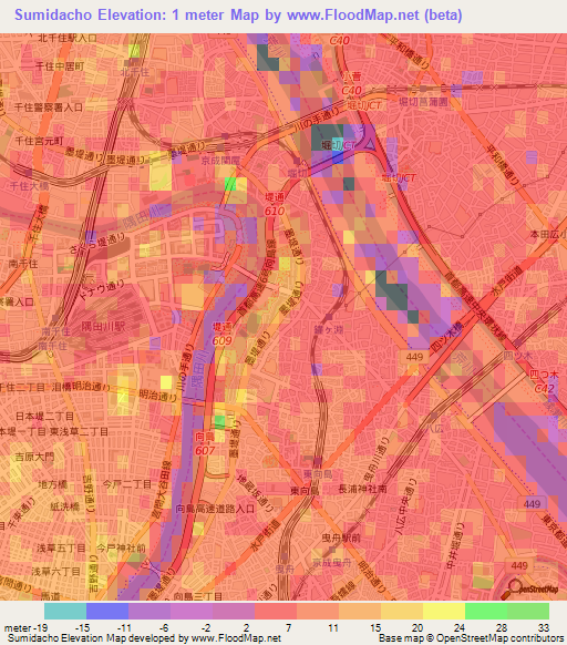 Sumidacho,Japan Elevation Map