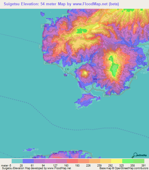 Suigetsu,Japan Elevation Map