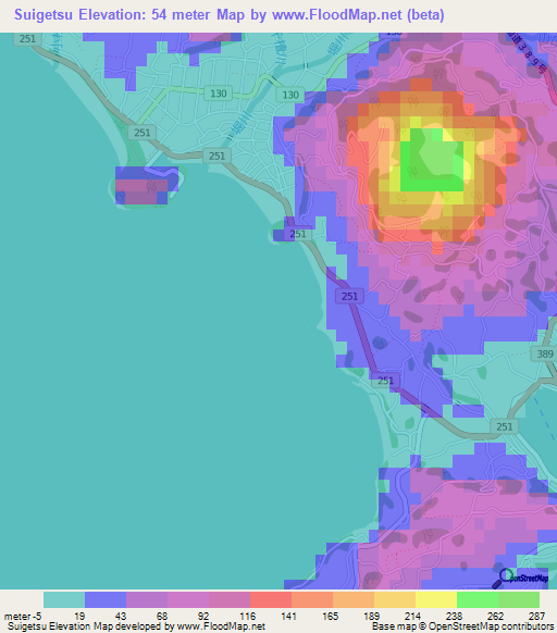 Suigetsu,Japan Elevation Map