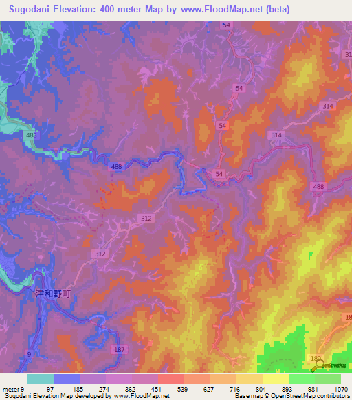 Sugodani,Japan Elevation Map