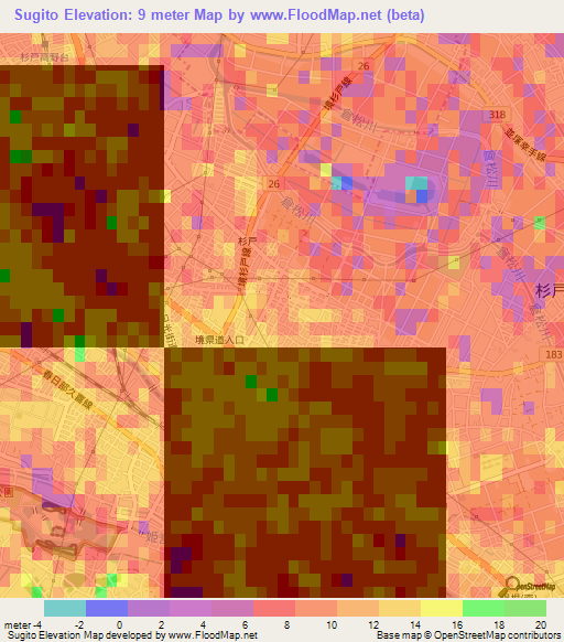 Sugito,Japan Elevation Map