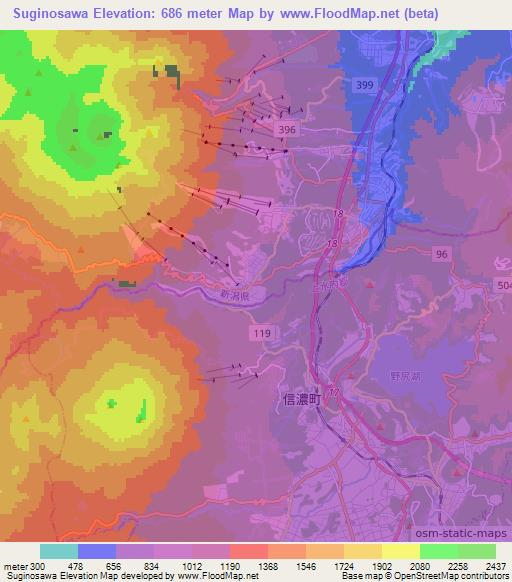 Suginosawa,Japan Elevation Map