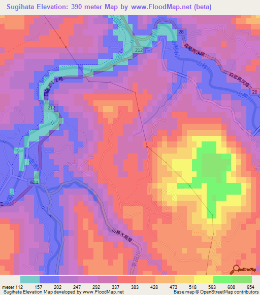Sugihata,Japan Elevation Map