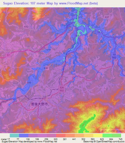 Sugao,Japan Elevation Map