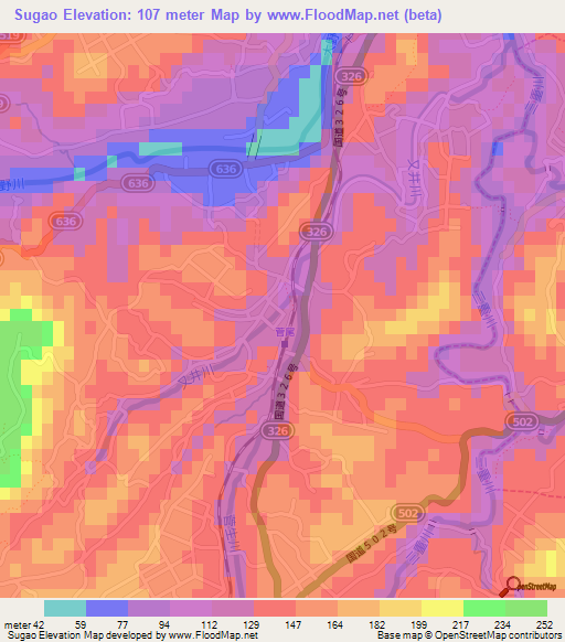 Sugao,Japan Elevation Map