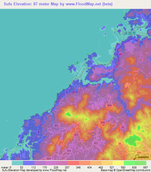 Sufu,Japan Elevation Map