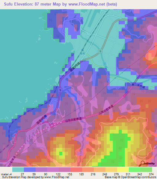 Sufu,Japan Elevation Map