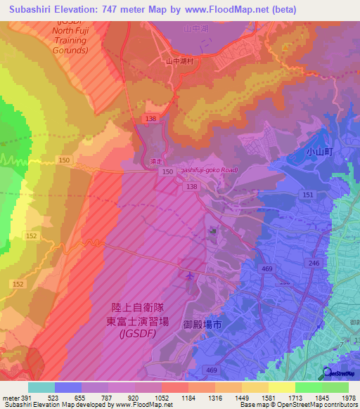Subashiri,Japan Elevation Map