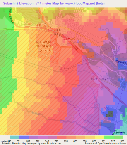 Subashiri,Japan Elevation Map