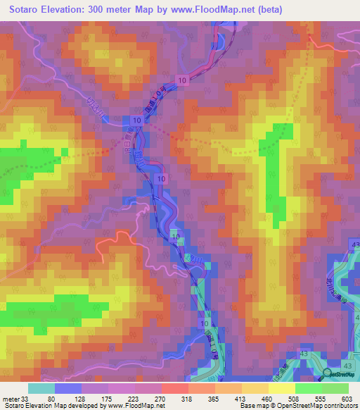 Sotaro,Japan Elevation Map